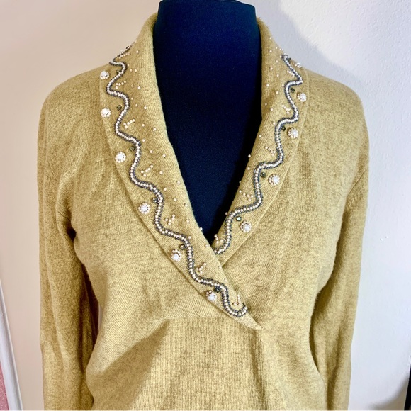 Vintage Blumarine Wool Cashmere Sweater Beaded Pearl Shawl Collar 90s Y2K 40 4 S - Picture 7 of 14